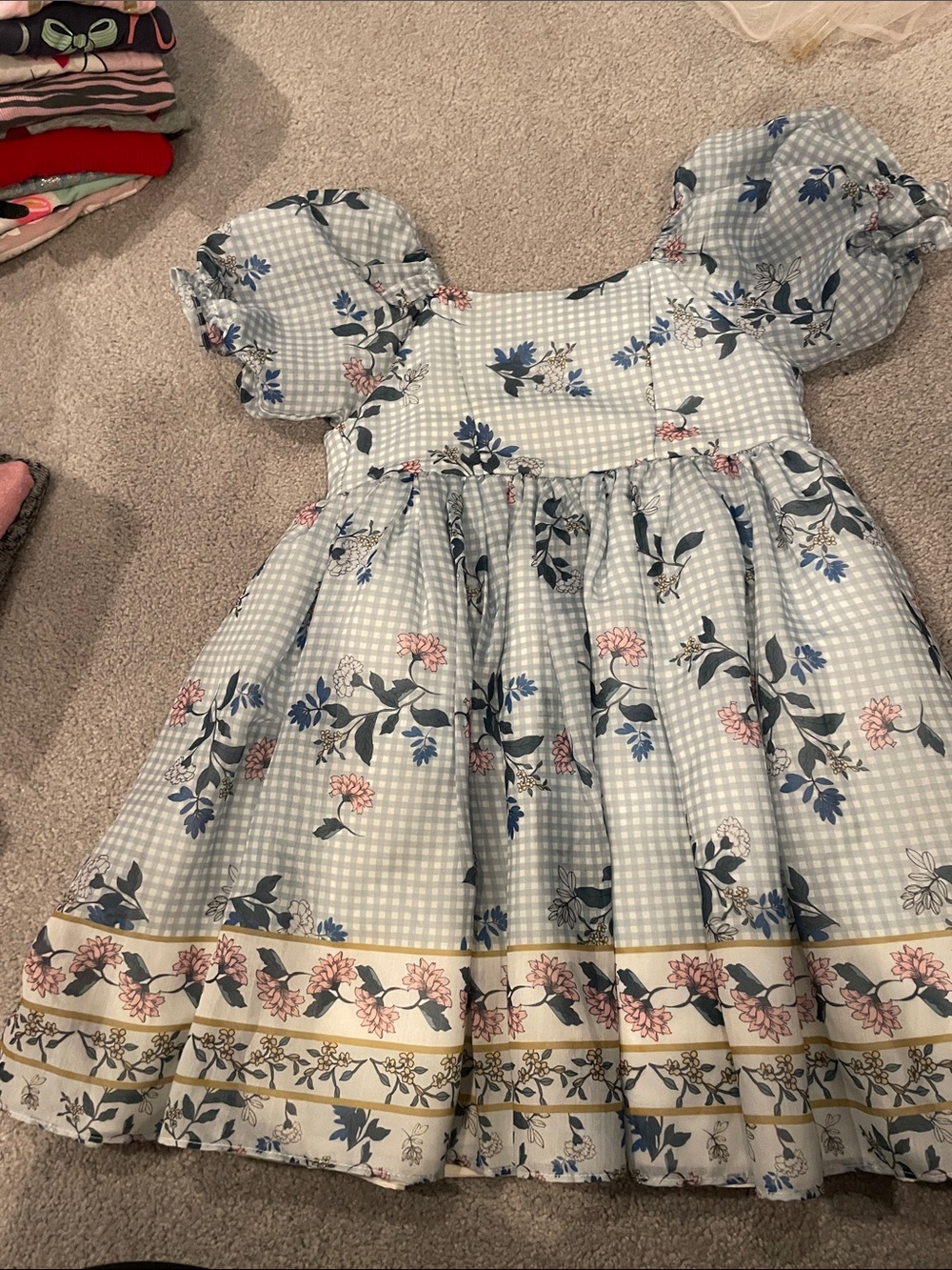 Pippa & Julie Blue Gingham Floral Puff-Sleeve Dress